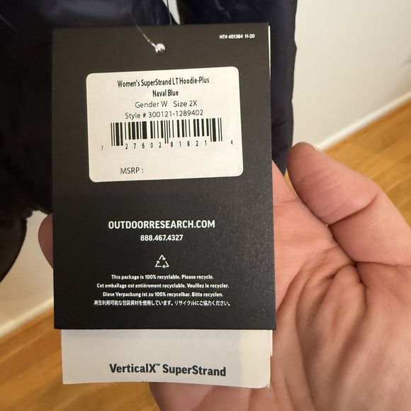 OR Outdoor Research VerticalX Superstrand Quilted Hoodie Navy 2X Women's Jacket - Picture 7 of 8